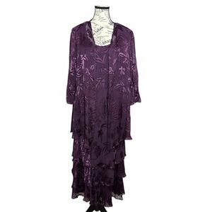 Cameron Blake By Mon Cheri Silk Purple 2 Piece Set Burnout Beaded Dress 12